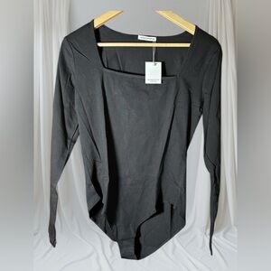MANGOPOP Women's Long Sleeve Bodysuit Black Square Neck SzXXL NEW
